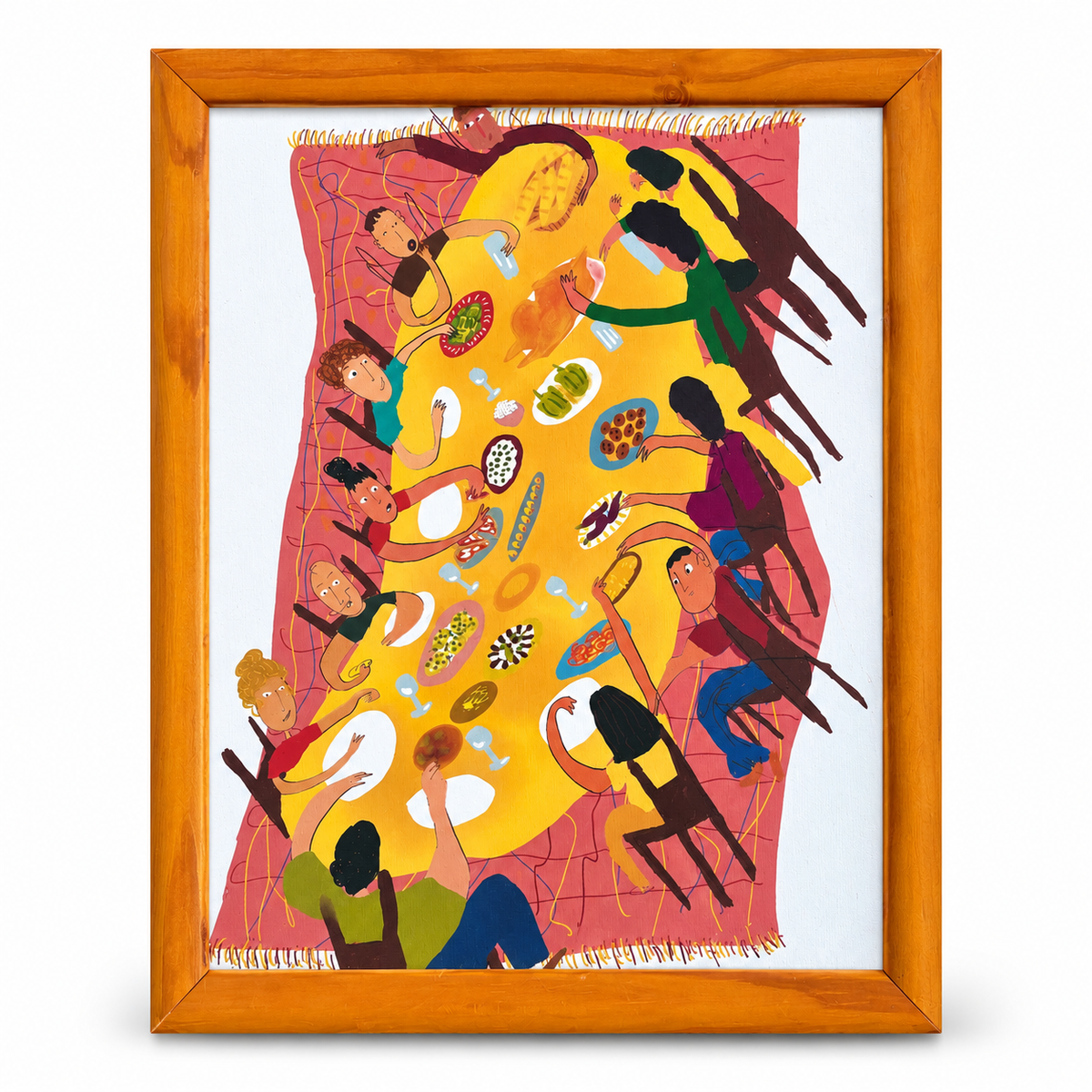 Feast Table Art Print | Lively Family Dinner Illustration, Dining Room Decor