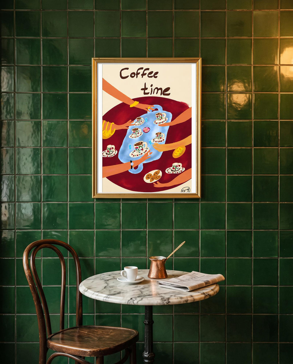 Turkish coffee Coffee Time art print, framed wall mockup